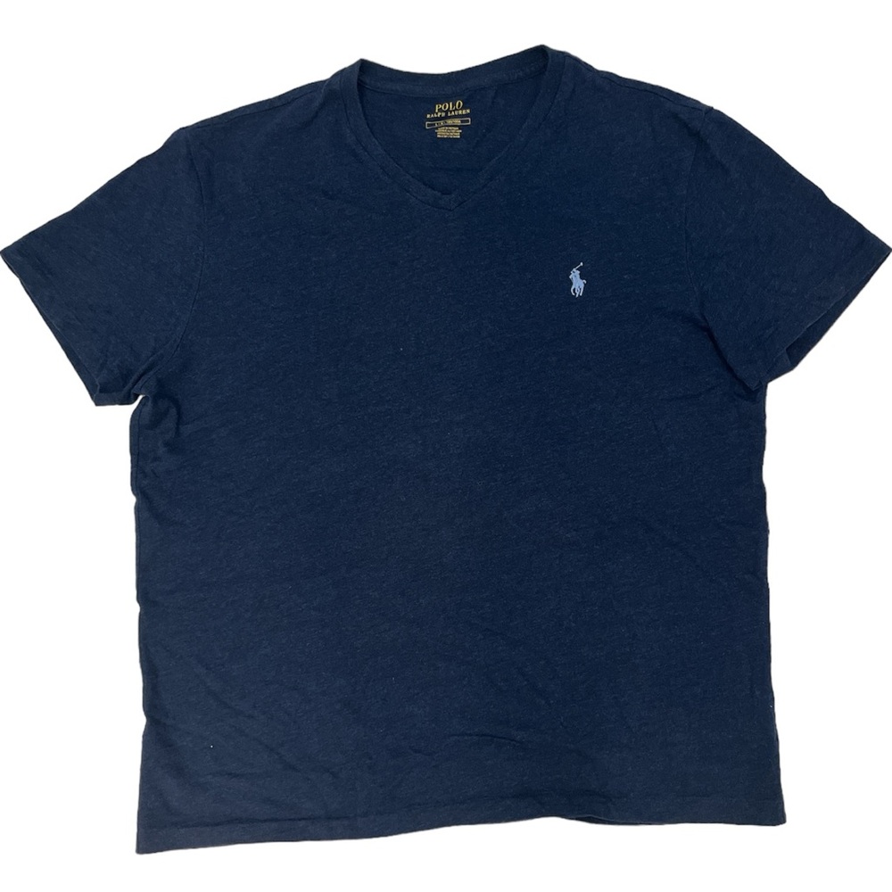 Ralph Lauren polo T-shirt V-neck navy blue 100% cotton man size large - Picture 1 of 6
